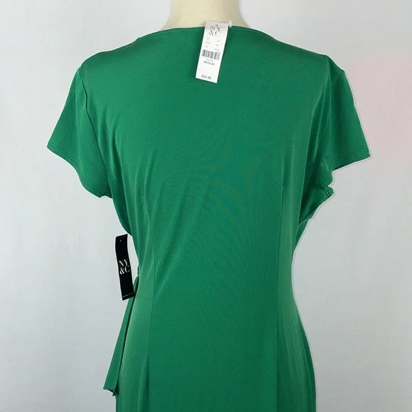 NWT. New York & Company Green Faux Wrap Dress w/Cascading Side - Size Medium - Picture 10 of 17